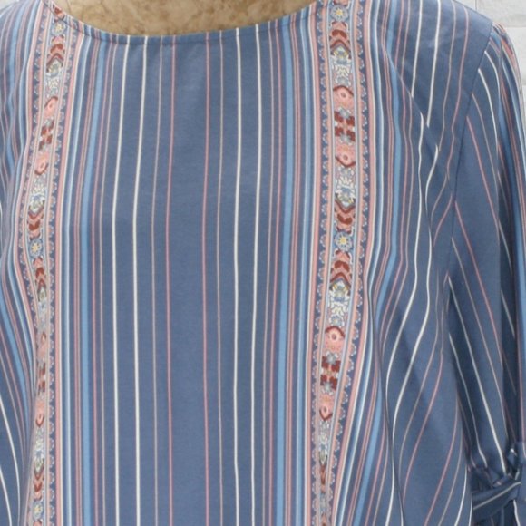 LC LAUREN CONRAD Blouse Stripe Bow Tie Ruffle Detail Trumpet Sleeve X-Large - Picture 7 of 13